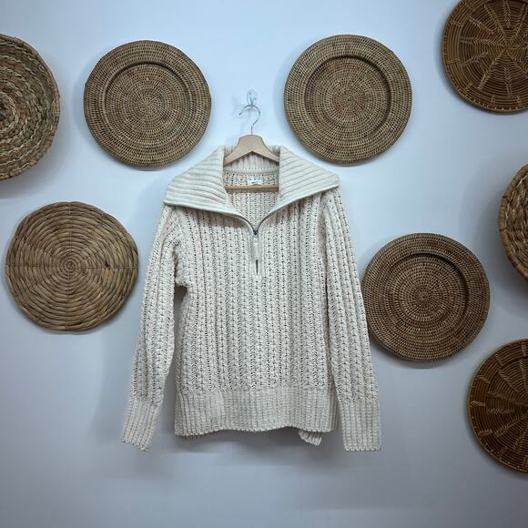 Aerie Neutral Off White Collared Quarter Zip Pullover Knit Sweater XS Preppy - Picture 1 of 6